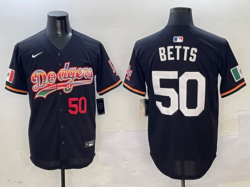 Men Los Angeles Dodgers 50 Betts Black rainbow Nike 2025 MLB Jersey style 2